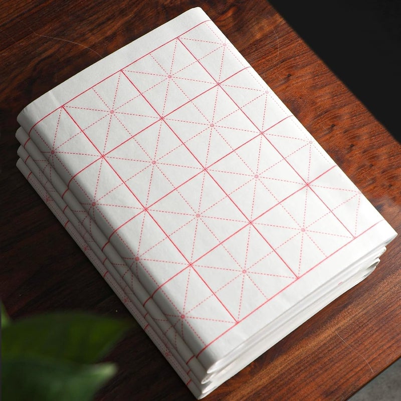 Flmouce Xuan Paper, Chinese Calligraphy Paper with Grid for Practice, Rice Paper for Brush Writing(White, Grid-7.5cm,100 Sheets) - Image 1